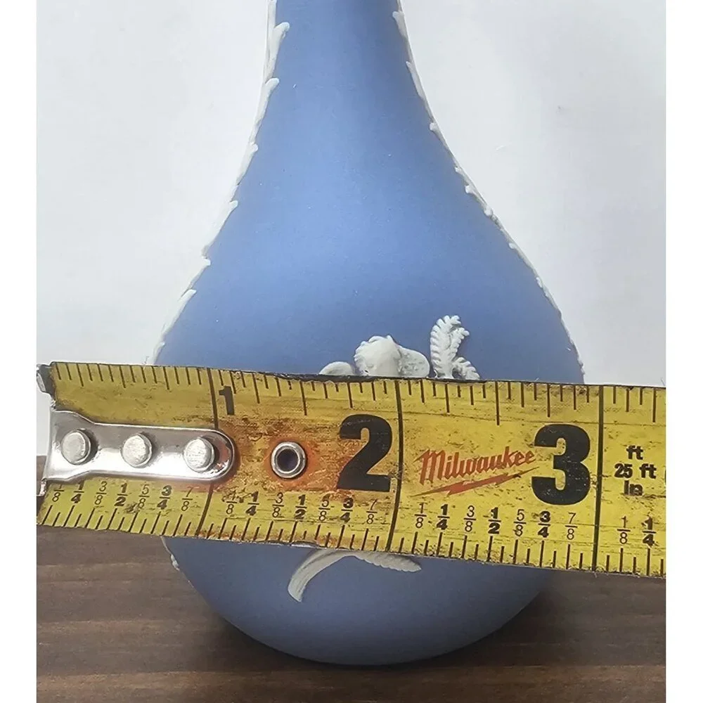 Vintage Wedgwood Blue Jasperware Bud Vase Cherubs 5.25